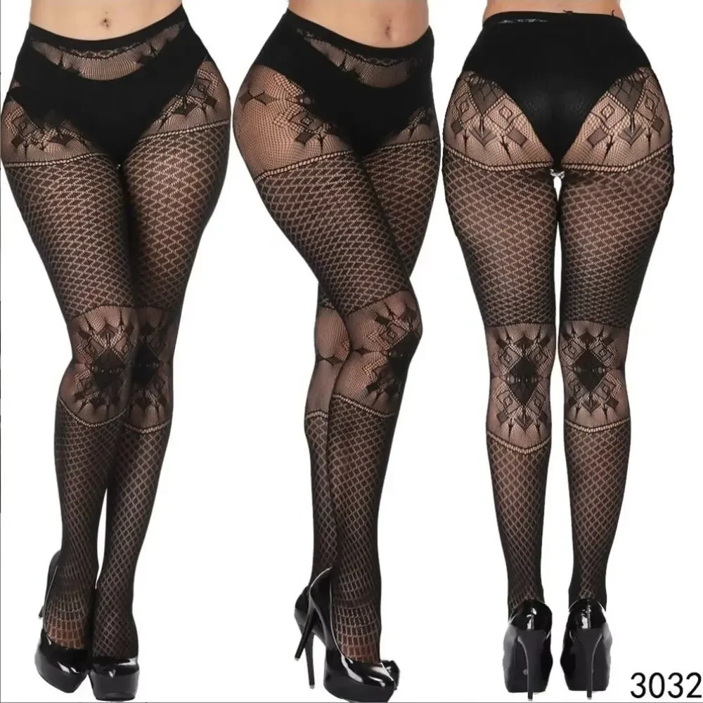 Gothic Victorian Vampire Dark Fairycore Black Lace Fishnet Pantyhose Stockings